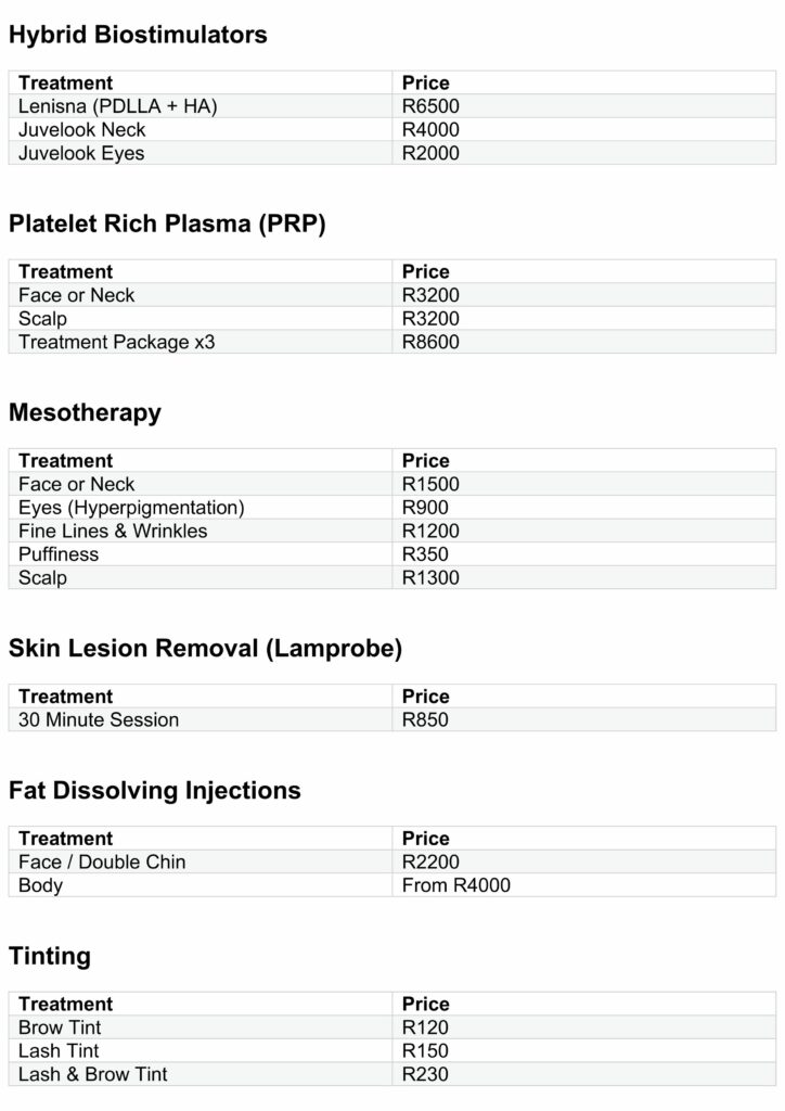 Dr Liza Bean Pricelist page 3
