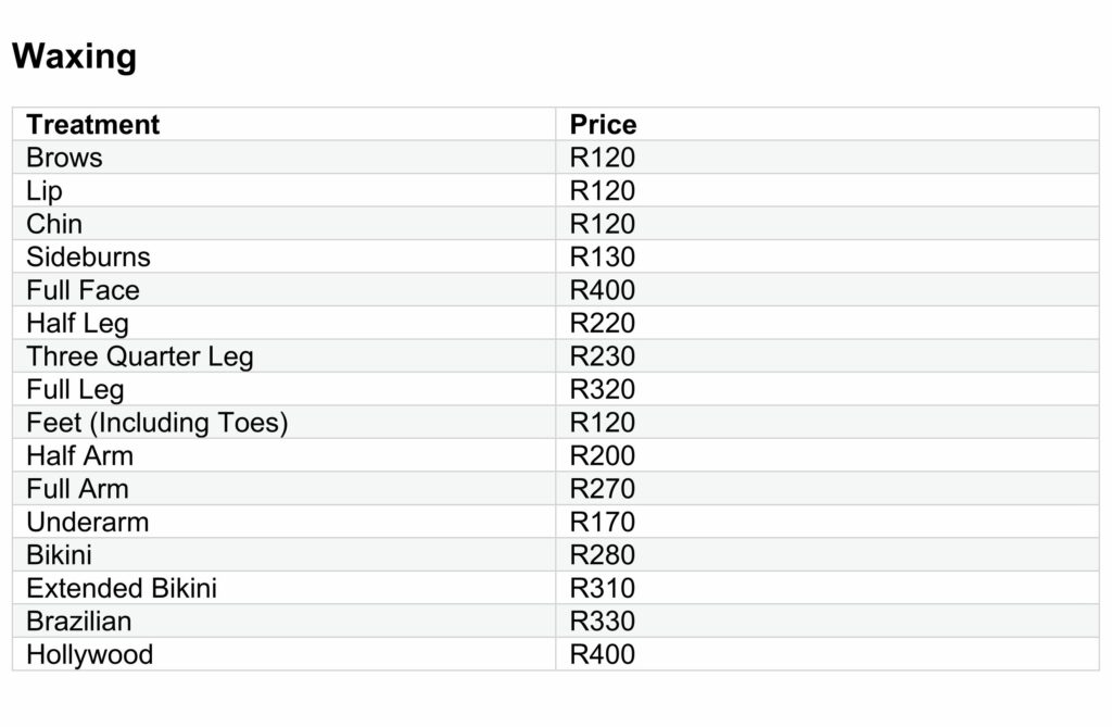 Dr Liza Bean Pricelist page 4